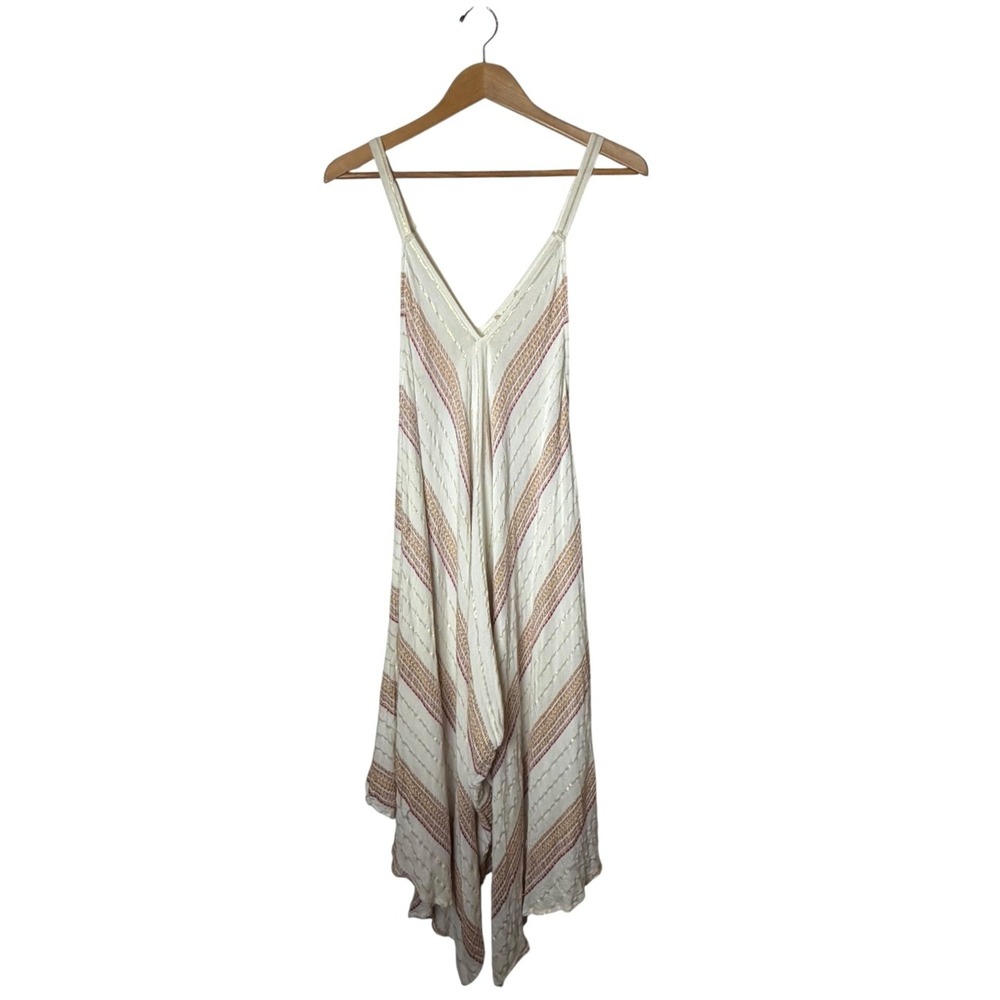 Altar'd State Jumpsuit Women Medium Ivory Metallic Stripe Boho Wide Leg Coastal - Picture 2 of 10